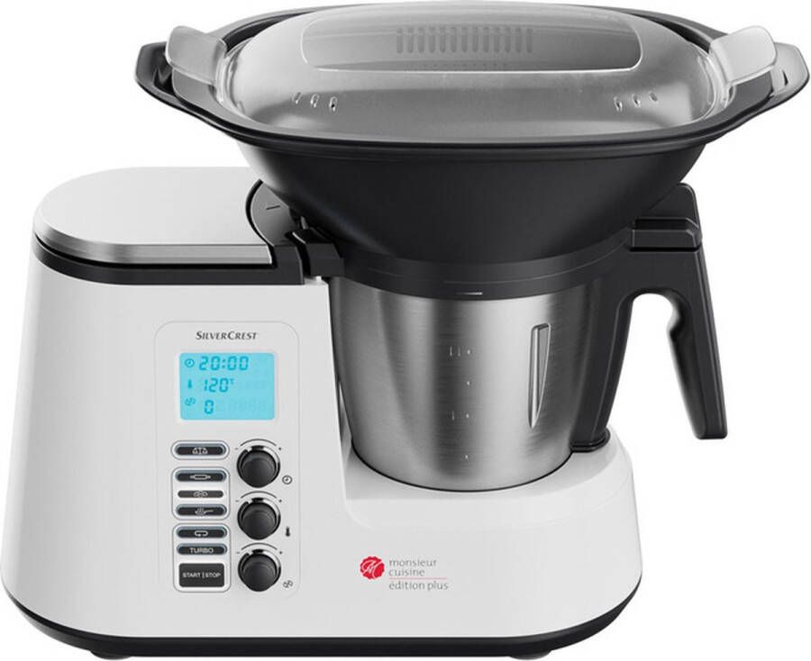 SILVERCREST KITCHEN TOOLS Monsieur Cuisine Plus Keukenmachine Cooking Processor Vermogen: 1050 W Inhoud: 2 L Temperatuur: 37 130°C Snelheidsinstelling met 10 niveaus Geïntegreerde keukenweegschaal Grote uitneembare RVS blenderkan