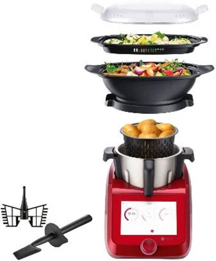 SILVERCREST KITCHEN TOOLS Monsieur Cuisine Smart Keukenmachine Cookprocessor Foodprocessor 1200W 4 5L Inhoud 10 Snelheden Cooking Pilot met 600 Recepten 8 Inch Kleurentouchscreen Spraakbesturing via Google Assistant Rood