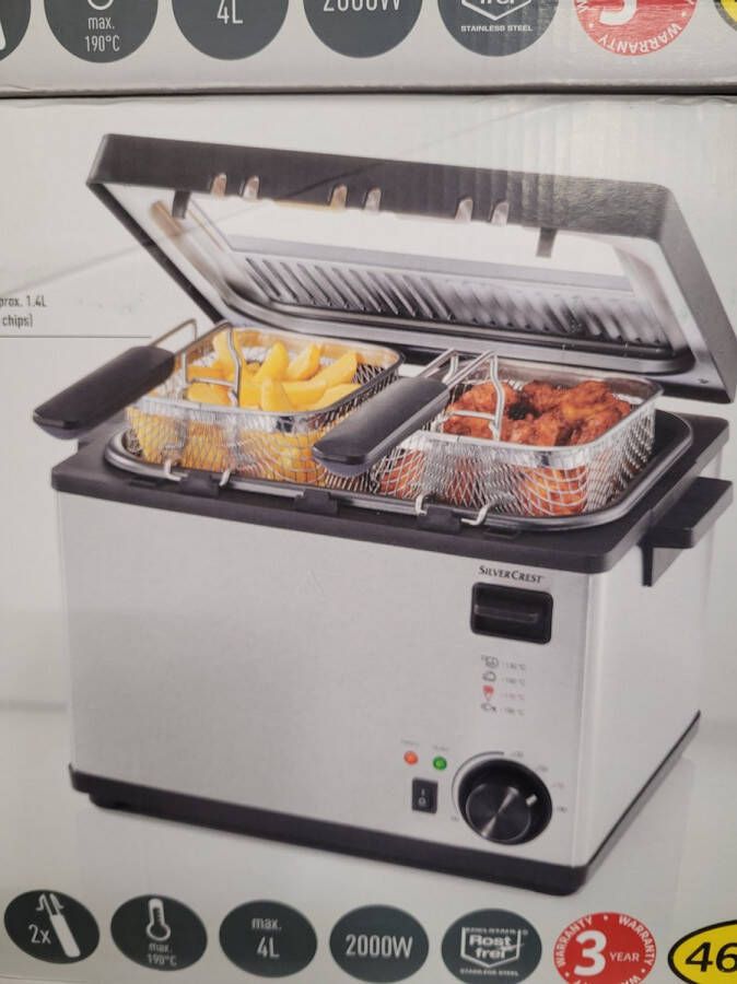 SILVERCREST Friteuse Grote friteuse met 3 verschillende manden om in te frituren Vermogen: 2000 W Capaciteit frituurolie: max. 4 L Capaciteit frituurmanden: 1 4 3 1 L Met 3 frituurmandjes voor verschillende soorten gefrituurd eten - Foto 2