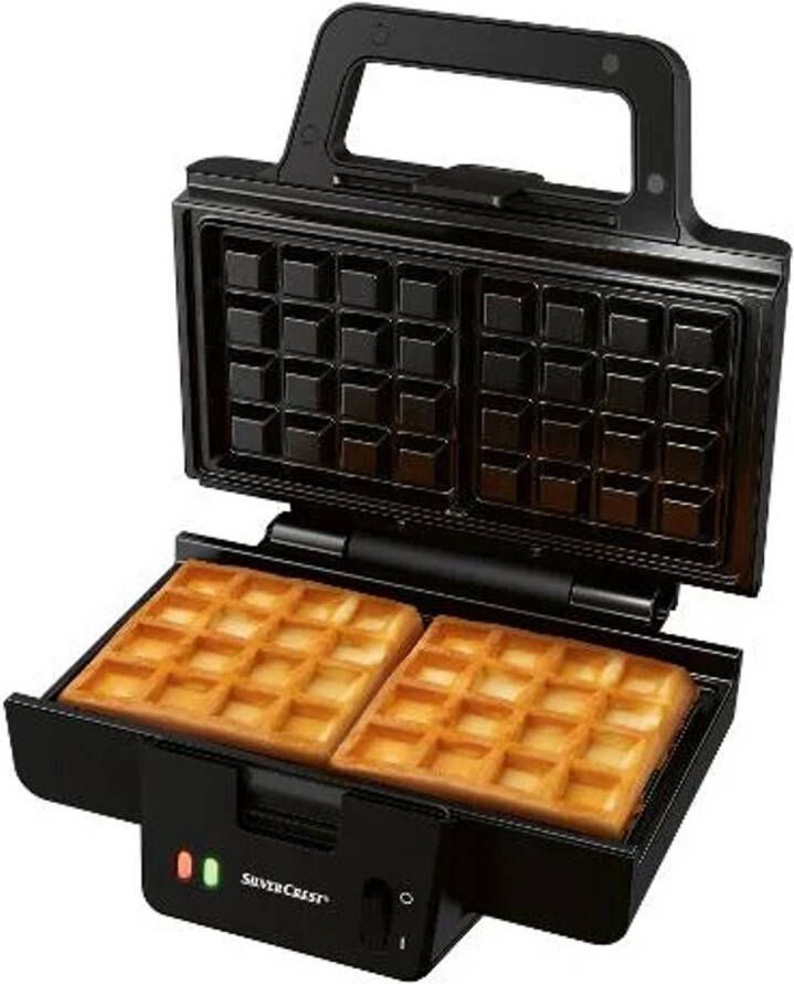 SILVERCREST KITCHEN TOOLS Wafelijzer Wafelmaker voor 2 wafels Brusselse wafels Met extra grote platen geschikt voor XXL wafels Vermogen: 900 W Met rood en groen indicatielampje Incl. 10 receptideeën