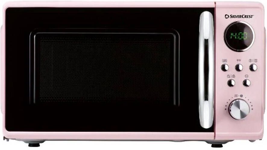 SILVERCREST Magnetron Roze Vermogen: 700 W Standen: 5 20L Draaiplateau: Ø25 5 cm Voor verwarmen koken en ontdooien In een trendy retro design Intuïtieve bediening met draaiknoppen - Foto 1