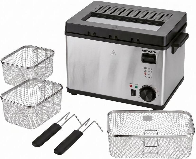 SILVERCREST Friteuse Grote friteuse met 3 verschillende manden om in te frituren Vermogen: 2000 W Capaciteit frituurolie: max. 4 L Capaciteit frituurmanden: 1 4 3 1 L Met 3 frituurmandjes voor verschillende soorten gefrituurd eten - Foto 2