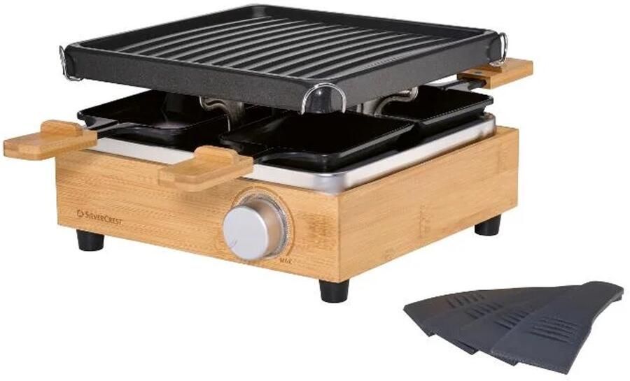 SILVERCREST Gourmetstel 4 personen raclette grill bamboe 800 watt L 25 x B 24 5 x H 14 3 cm