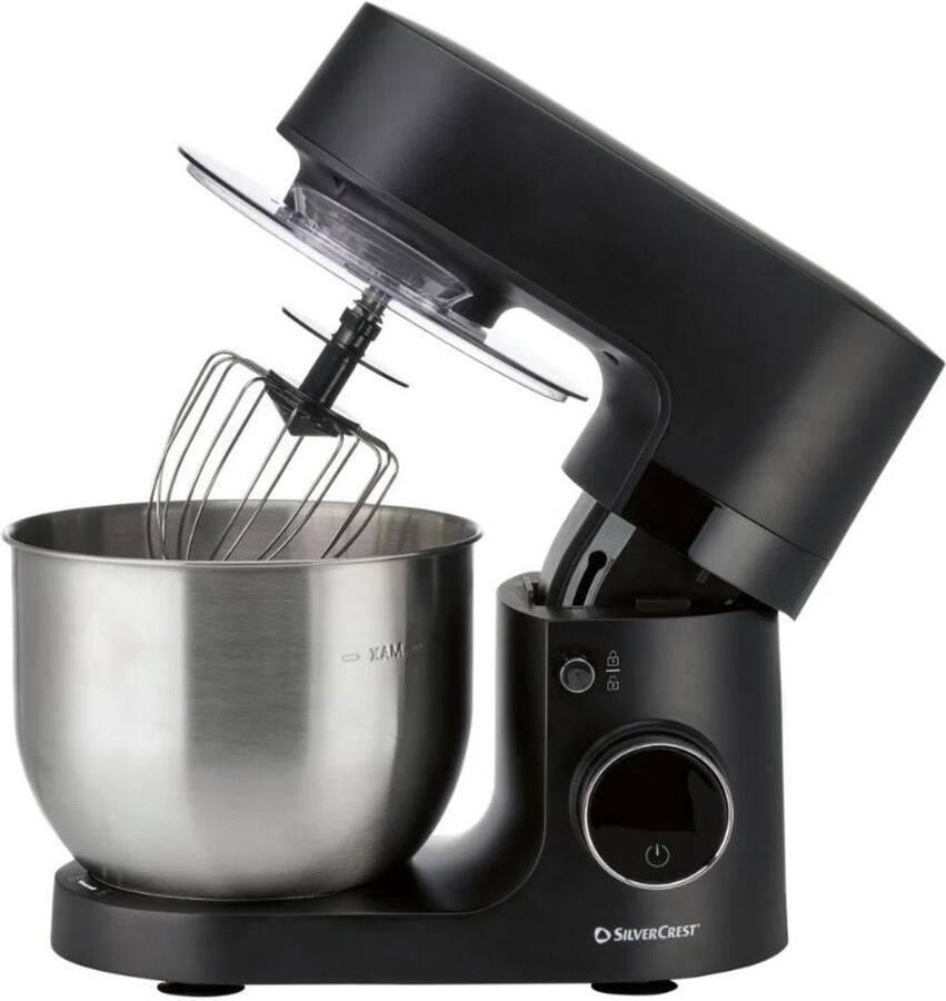 SILVERCREST KITCHEN TOOLS Keukenmachine Vermogen: 600 W Inhoud: 5 L Standen: 8 Traploze snelheidsregeling met turbofunctie Incl. spatbescherming deeghaak klopper en garde Deeghaak en garde met Teflon antiaanbaklaag Zwart