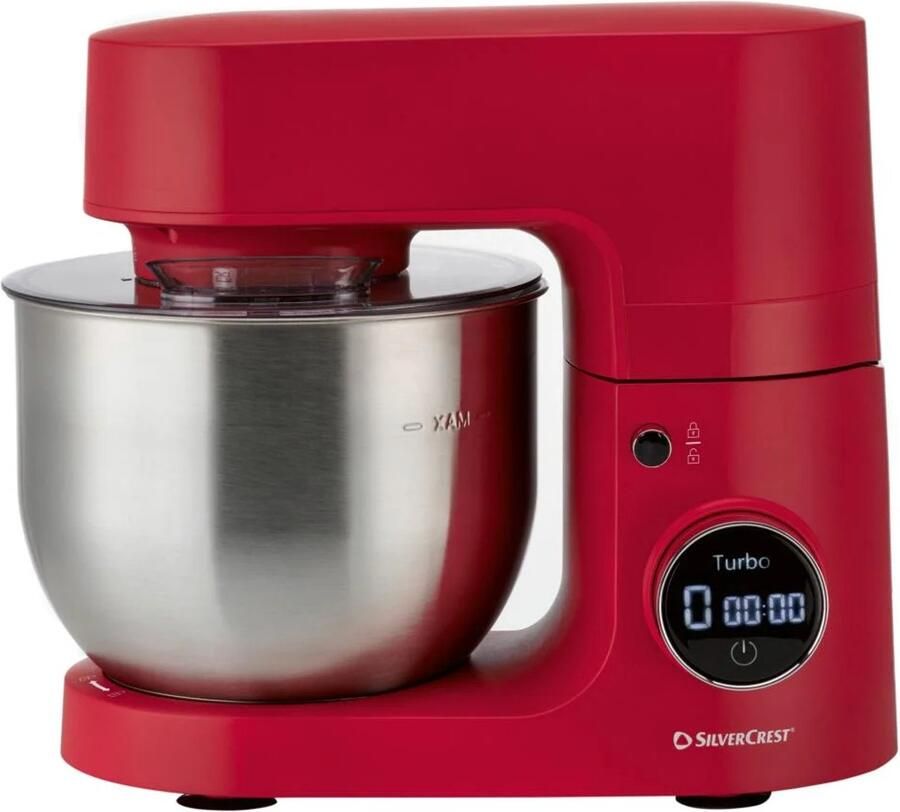 SILVERCREST Keukenmachine Rood 600 W 5L digitale draaiknop met extra turbofunctie Om te roeren te kloppen en te kneden