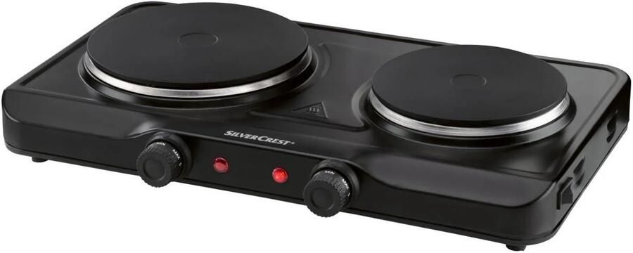 SILVERCREST Kookplaat Robuust stalen behuizing 2 kookzones Individueel vermogen van de platen: Ø 185 mm: 1500 W Ø 155 mm: 1000 W
