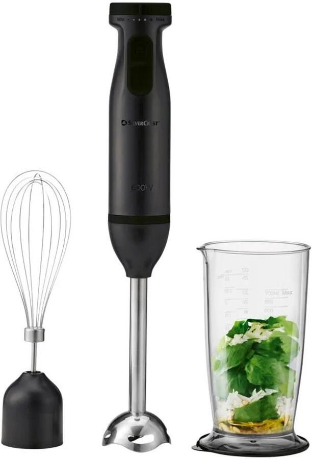 SILVERCREST Staafmixerset 600 W Zwart Set: staafmixer mixvoet garde maatbeker met deksel Turbofunctie: voor krachtig pulseren Met deze staafmixer van mix pureer en klop je moeiteloos allerlei ingrediënten