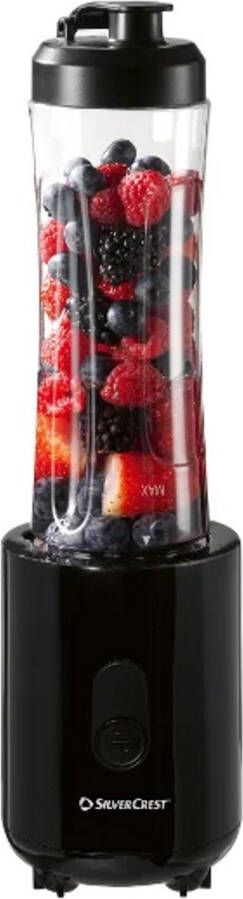 SILVERCREST Blender Smoothiemaker 300 W Inhoud: max. 600 ml Veiligheidsuitschakeling Bereiding direct in de drinkbeker Voor frisse mixdranken van fruit of bladgroenten Met to go deksel perfect voor onderweg Zwart