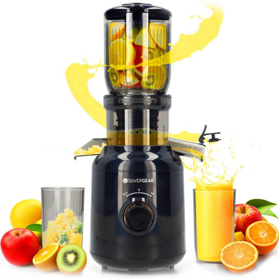 Silvergear Slowjuicer XL 1000ml Stille Sapcentrifuge Voor Groenten en Fruit 104mm Vulopening XXL Fruitpers Sapmachine Citruspers Electrisch Zwart