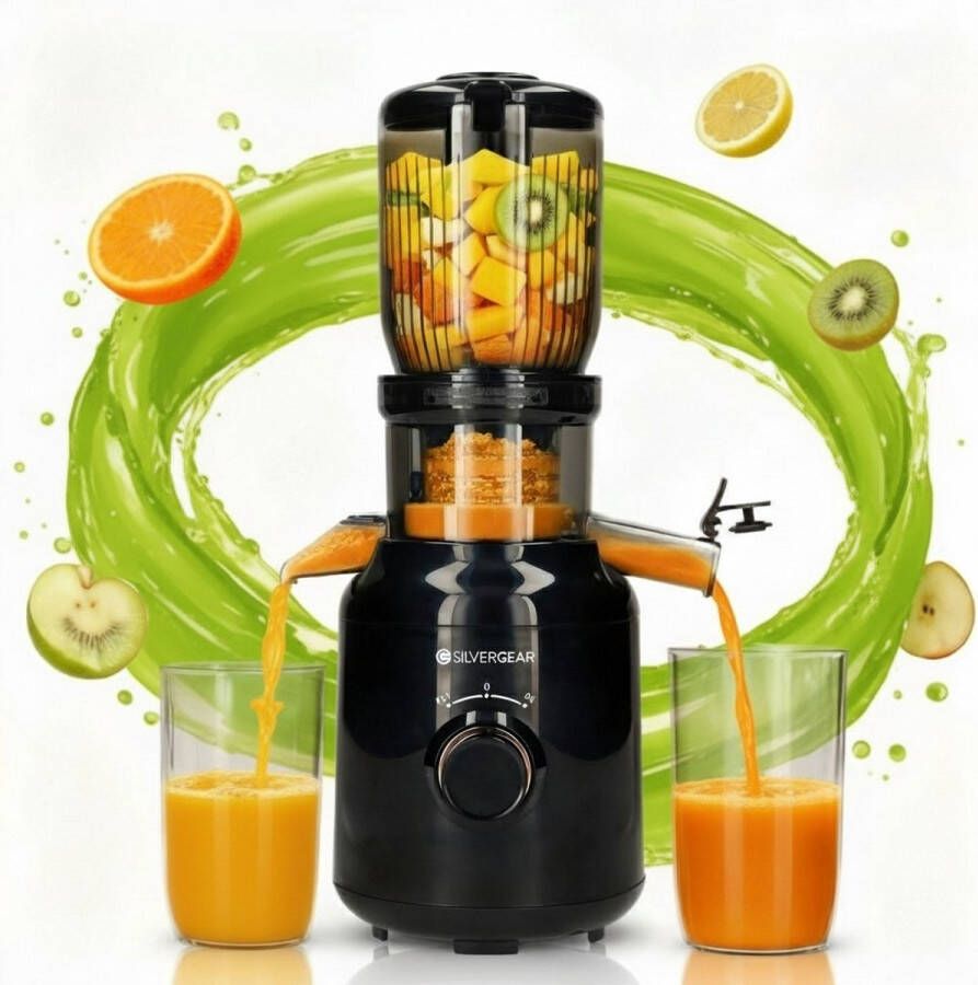 Silvergear Slowjuicer XL 1000ml Stille Sapcentrifuge Voor Groenten en Fruit 104mm Vulopening XXL Fruitpers Sapmachine Citruspers Electrisch Zwart - Foto 2