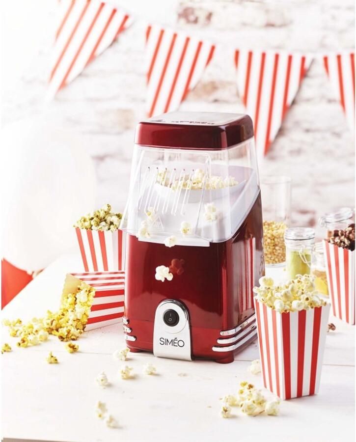 Simeo Popcornmachine FMP450 – Rode Retro Popcornmaker met Hete Lucht Technologie