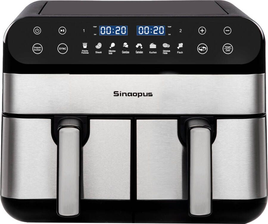 Sinaopus Digitale Airfryer XXL 10L 920 – Heteluchtfriteuse met Dubbele Mand en DualMand Onafhankelijke Snelle Opwarming – Voor Gezinnen – 8 Programma s – LED Touchscreen – Kijkvenster – Makkelijk te Reinigen – Capaciteit voor 7 Personen - Foto 3