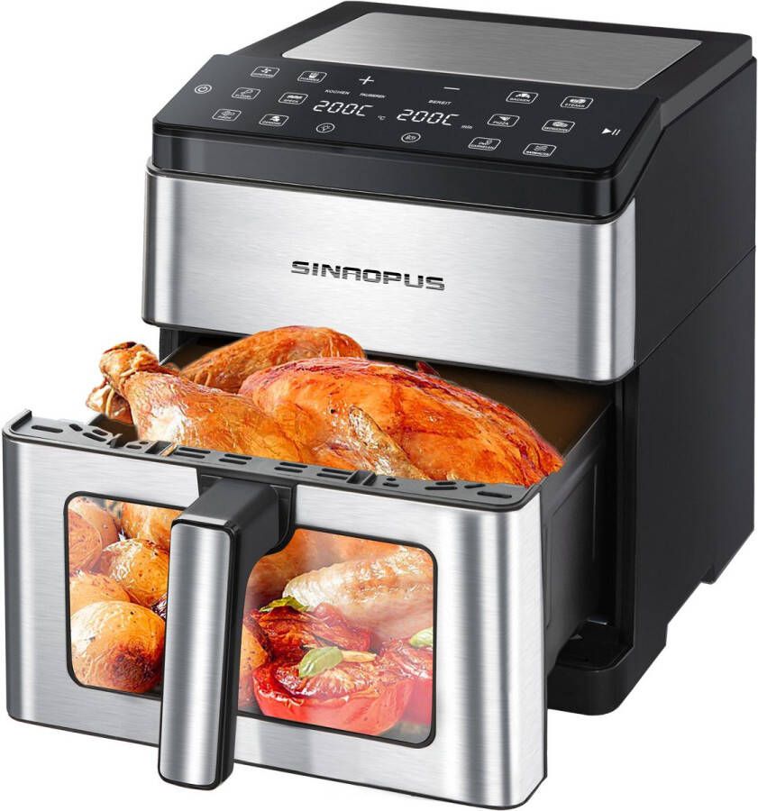 Sinaopus Digitale Airfryer XXL Hetelucht friteuse 880– 9L Grote Capaciteit voor 6 Personen – Snelle Opwarming – 12 Voorgeprogrammeerde Functies – Touchscreen Display