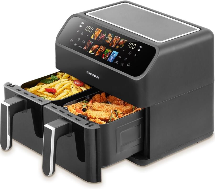 Sinaopus XXL Airfryer 8.5L 905A – Met Dubbele Mand – 12 Kookprogramma s – Kijkvenster – Onafhankelijke Snelle Opwarming – Geschikt voor Gezinnen – Eenvoudig te Reinigen – Capaciteit voor 4 tot 5 Personen