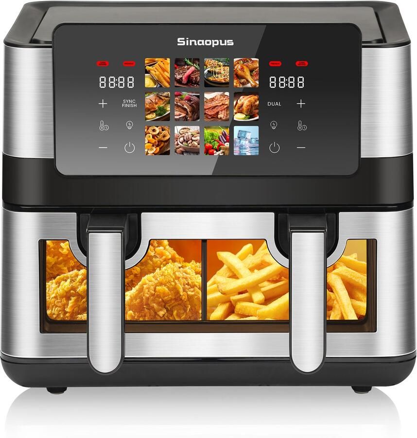 Sinaopus XXL Airfryer 8.5L 905A – Met Dubbele Mand – 12 Kookprogramma s – Kijkvenster – Onafhankelijke Snelle Opwarming – Geschikt voor Gezinnen – Eenvoudig te Reinigen – Capaciteit voor 4 tot 5 Personen