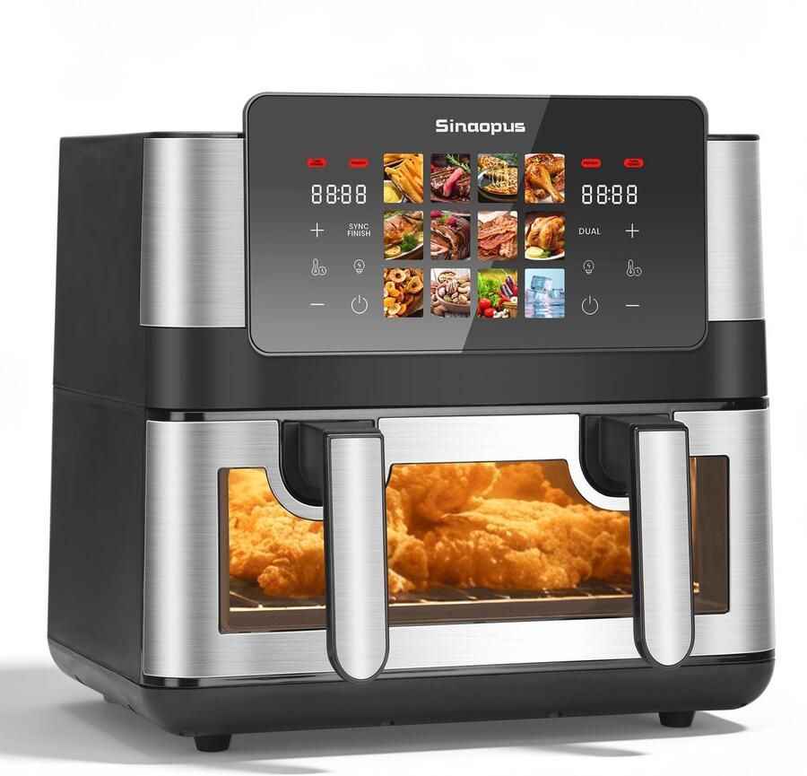 Sinaopus XXL Airfryer 9L 905A – Met Dubbele Mand – 12 Kookprogramma s – Onafhankelijke Snelle Opwarming – Geschikt voor Gezinnen – Kijkvenster – Eenvoudig te Reinigen – Capaciteit voor 4 tot 5 Personen