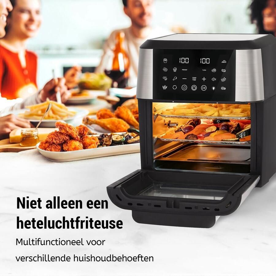Sinaopus XXL Airfryer & Mini Oven in één – 12L Extra Grote Capaciteit – Inclusief 4 Accessoires – 12 Voorgeprogrammeerde Functies – LED Display – Makkelijk te Reinigen