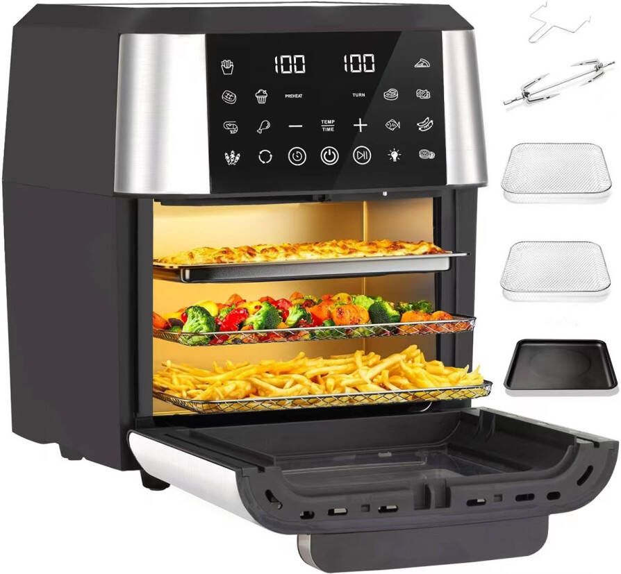 Sinaopus XL Airfryer & Mini Oven in één – 11L Extra Grote Capaciteit – Inclusief 4 Accessoires – 12 Voorgeprogrammeerde Functies – LED Display – Makkelijk te Reinigen