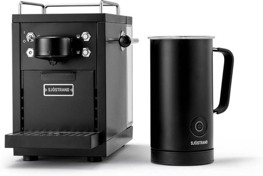 Sjöstrand Espresso Capsule Machine The Original Black + Melkopschuimer Zwart Set
