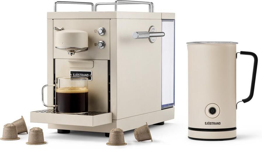 Sjöstrand Espresso Capsule Machine The Original 2.0 Beige + Melkopschuimer Beige- Set