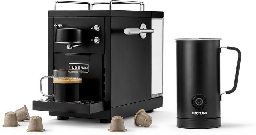 Sjöstrand Espresso Capsule Machine The Original 2.0 Black+ Melkopschuimer Zwart- Set