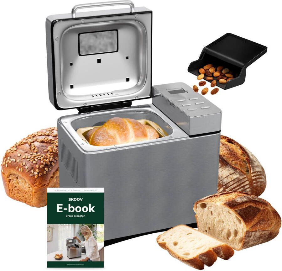 Skoov Bakemaster BroodbakMachine PFAS & teflon vrij Met Glutenvrij programma 19 programma's Tot 1000 gram Keramisch Broodmachine met Timer 650W RVS - Foto 2