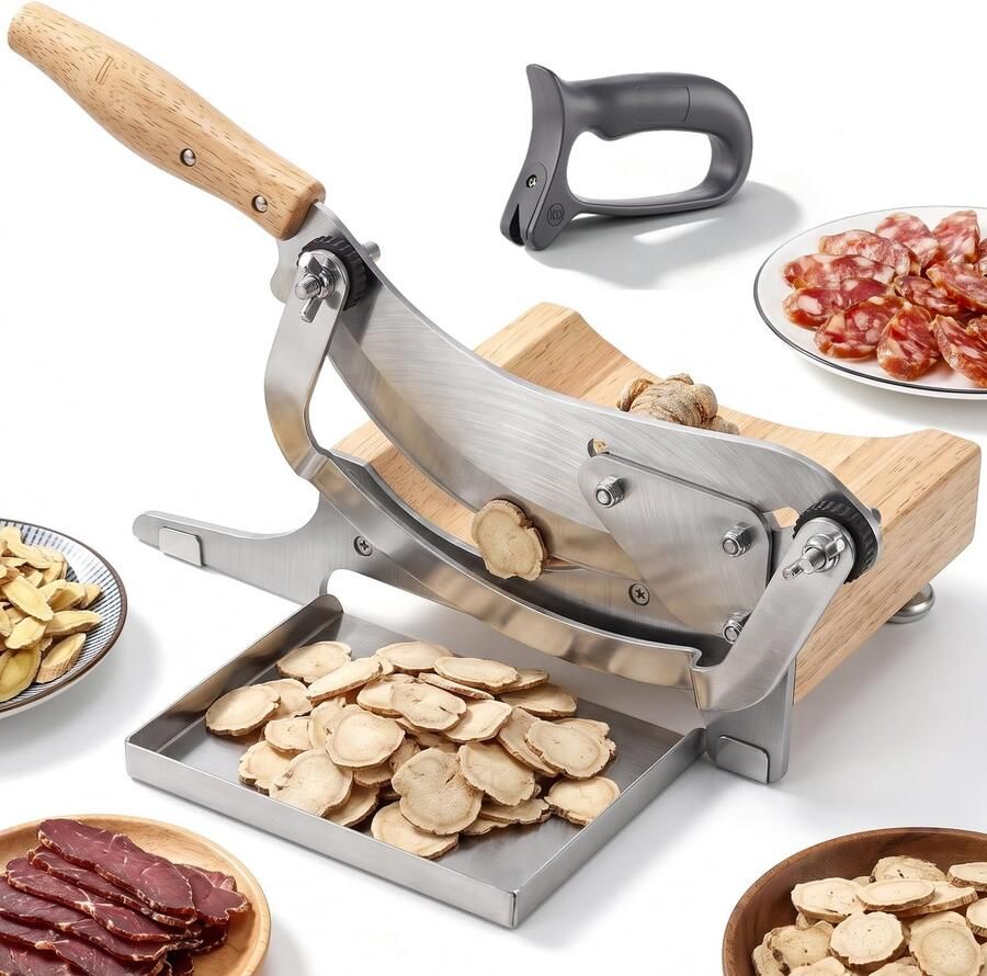 Slicer Handmatige Chinese Geneeskunde Snijmachine Radiused Rundvlees Jerky Cutter 0-0 5 inch Verstelbare Dikte met Houten Basis Kruid Wortel Snijmachine voor Ginseng Gewei