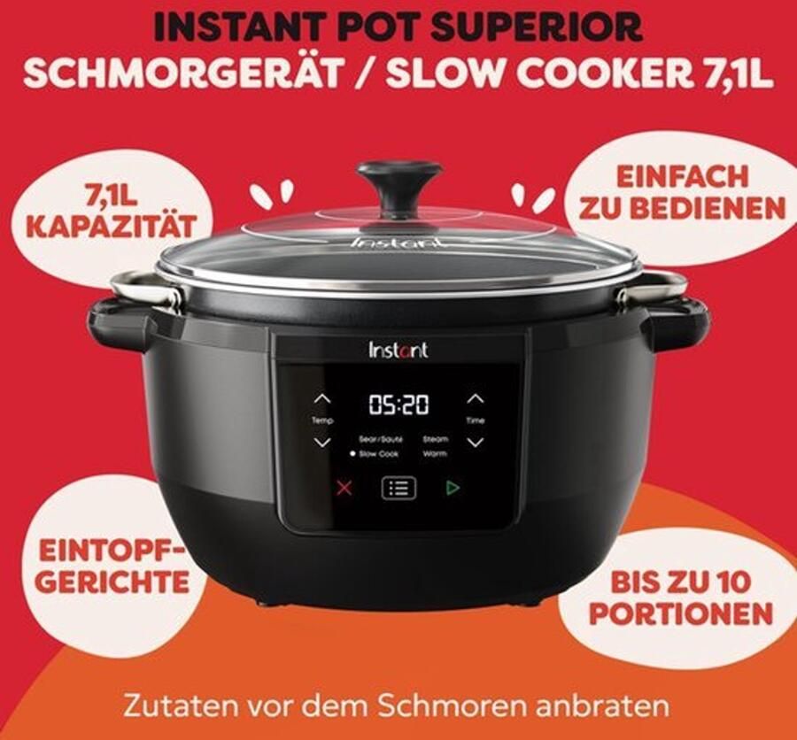 Slow Cooker 7 1 liter multikoker 4 kookfuncties (zacht garen braden stomen en warmhoudfunctie) vaatwasmachinebestendig 800 W