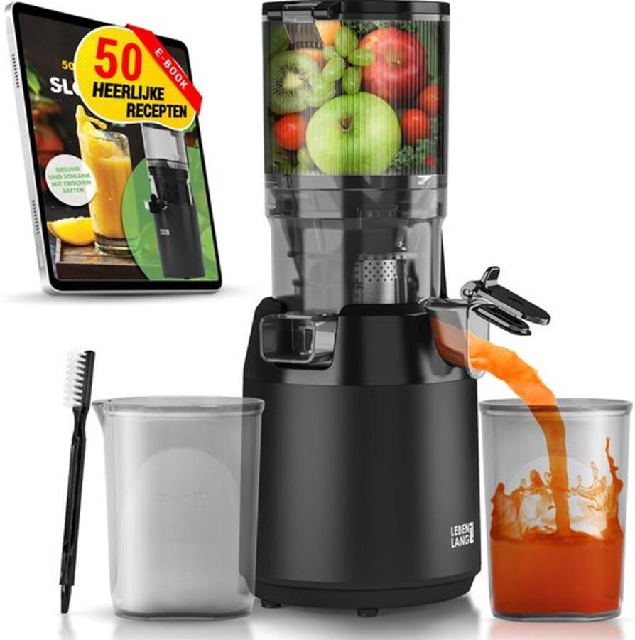 Slow Juicer Inkl. Receptenboek & Grote 130mm Opening I Perfect Voor Hele Groente En Fruit 100% BPA-vrij I Sapcentrifuge Fruitpers Elektrisch Masticating Cold Press Juicer Sap Machine