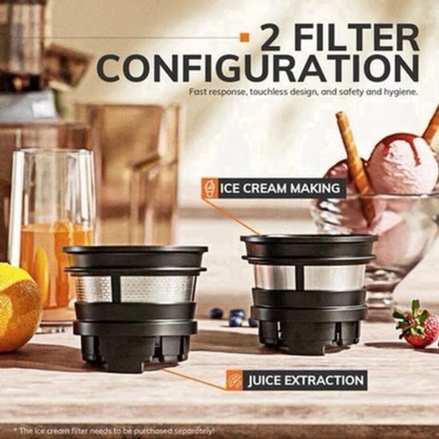 Slow Juicer Sapcentrifuge Cold Press Kitchen voor Groenten en Fruit Grote Vulopening 60RPM 3 Snelheden 1200 Watt Stainless Steel Sieve Automatische Pulpuitstoot Koude Pers Makkelijk te Reinigen Parelwit