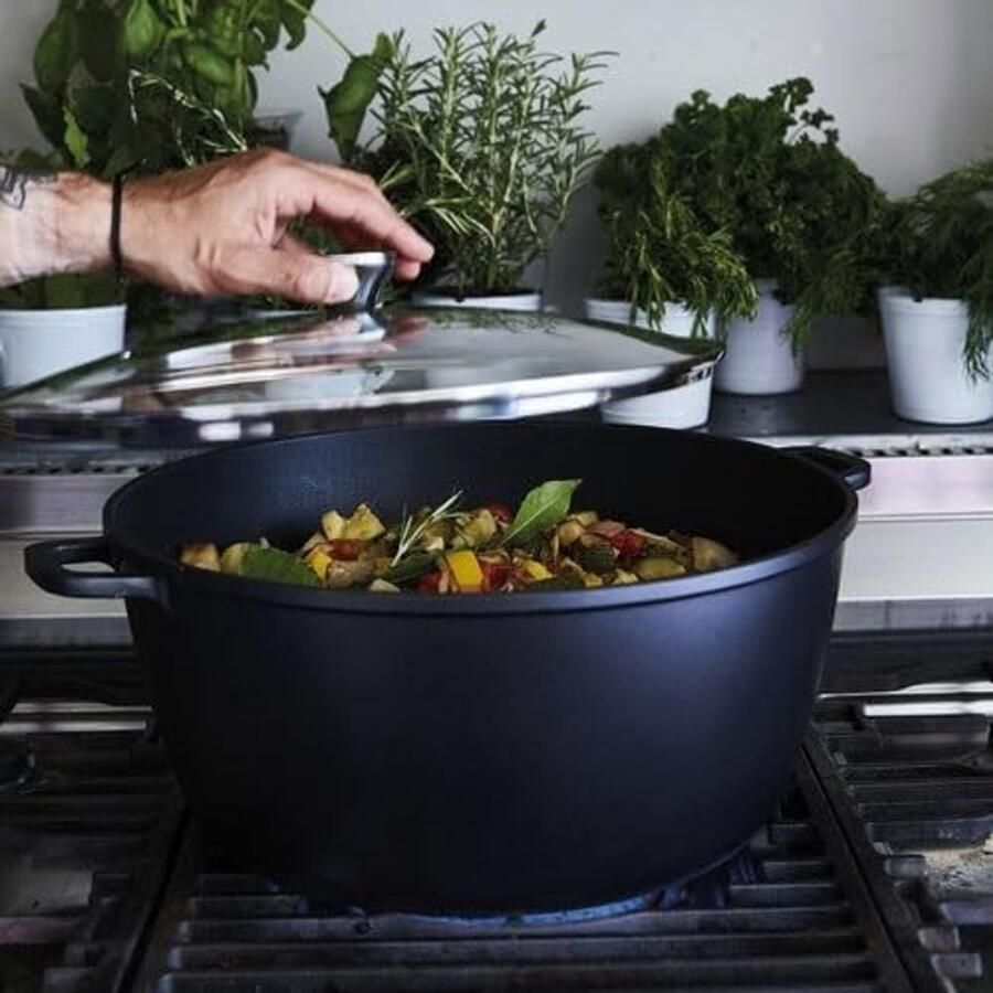 Slowcooker Hoog 10 Liter Gegoten Aluminium met Keramische Antiaanbaklaag Voor Grote Tafels