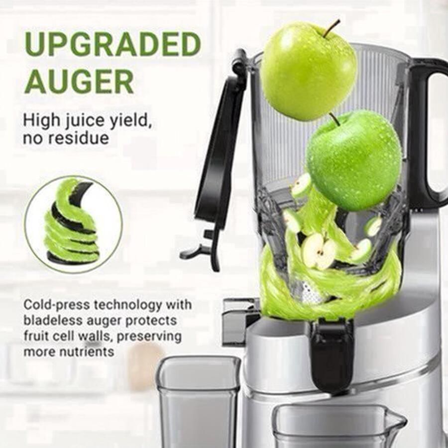 Slowjuicer – Langzame Juicer – Sapcentrifuge – Fruitpers – Groentepers – Ruime Vulopening 135 Mm – Grote Inhoud 1 8 Liter Zilver