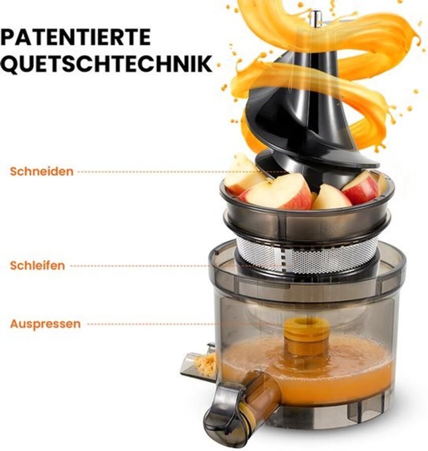 Slowjuicer Sapcentrifuge Stekkertype EU 150 W Vermogen 75 mm Vulopening BPA-vrij Materiaal Voor Groenten En Fruit