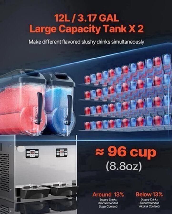 Slushy Machine – Slushmachine – IJsmachine – Frozen Drink Maker – Dubbele Tanks 1x3L – Instelbare Temperatuur