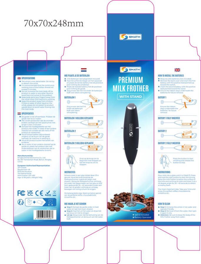 Foamo Luxe Melkopschuimer Hand Melkschuimer Electrisch Matcha Klopper Elektrisch Melkklopper Opschuimer voor Melk Kleine Mixer Handmatig Zwart - Foto 3