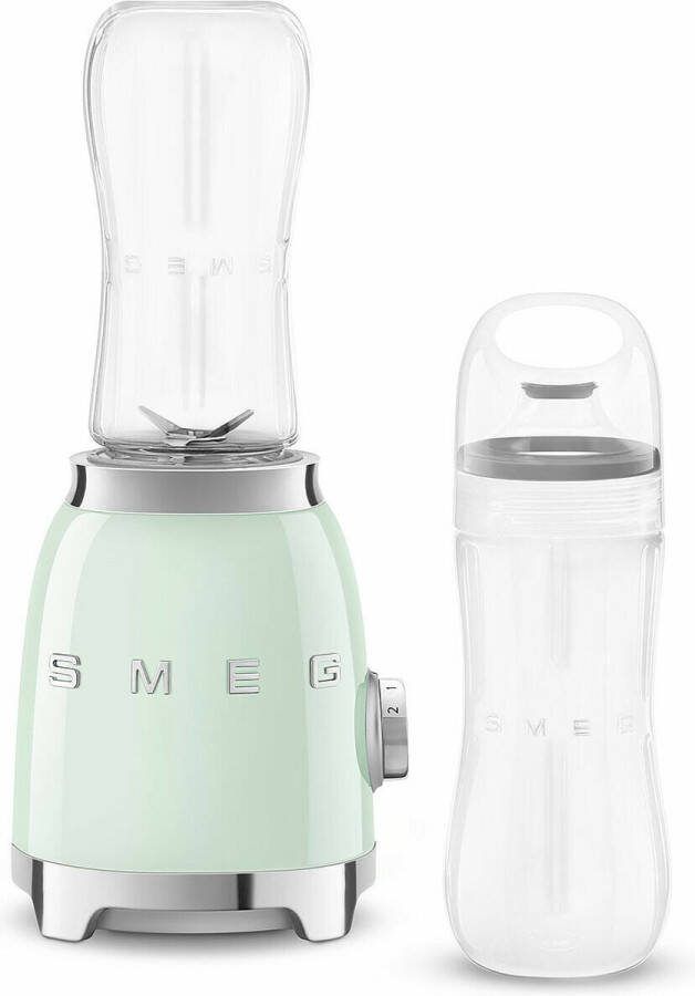 Smeg PBF01PGEU Personal Blender Smoothie Blender To Go 300W 2x 600 ml Tritan™ Renew Drinkflessen 2 Snelheden '50s Style Watergroen