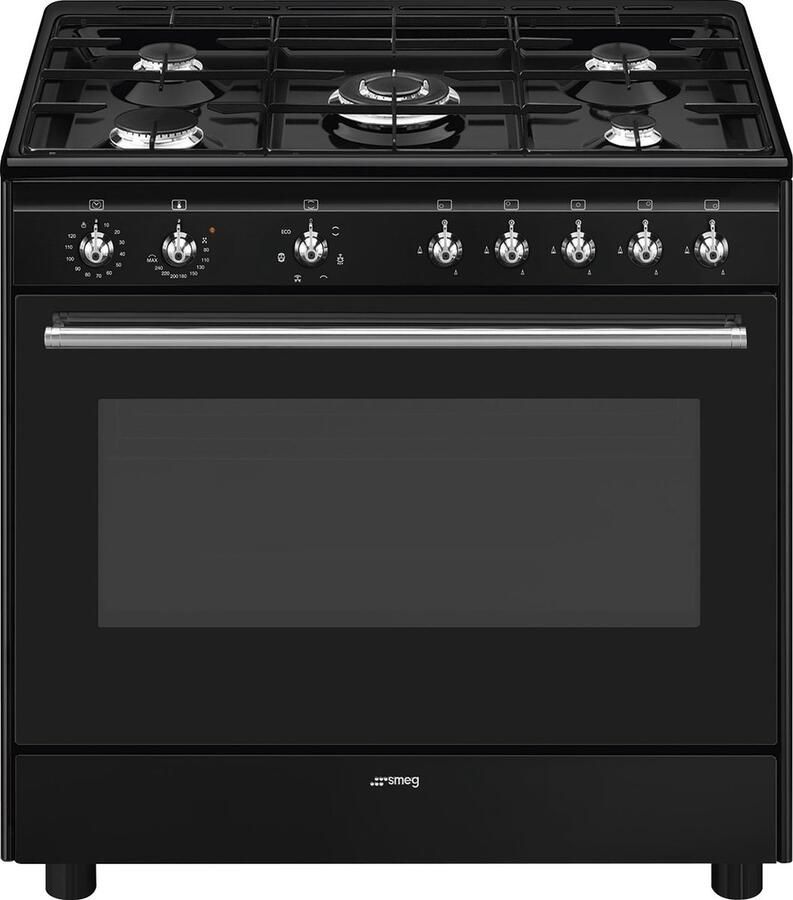 Smeg CX91GMBLNLK Gasfornuis 90 cm Zwart 5 kookzones