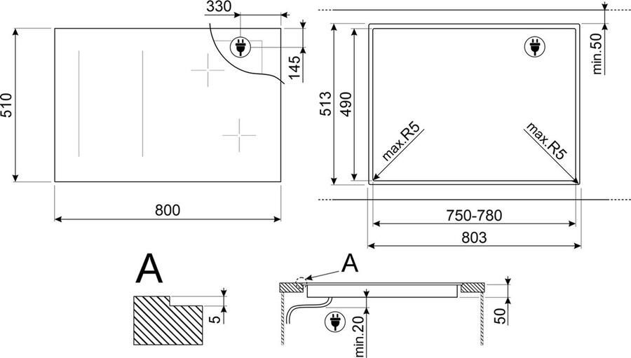 Smeg Linea SIM1864DG kookplaat Grijs Ingebouwd 80 cm Inductiekookplaat zones 6 zone(s)