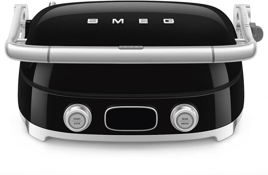 Smeg MGF01BLEU Contactgrill Multifunctionele Grill & Wafelijzer 2000W Verwisselbare Platen PFAS-vrije Keramische Coating BBQ- & Ovenfunctie '50s Style Zwart
