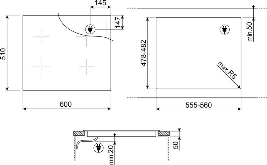 Smeg Universal SI1M4644D Zwart Ingebouwd 60 cm Inductiekookplaat zones Glaskeramiek 4 zone(s) - Foto 3