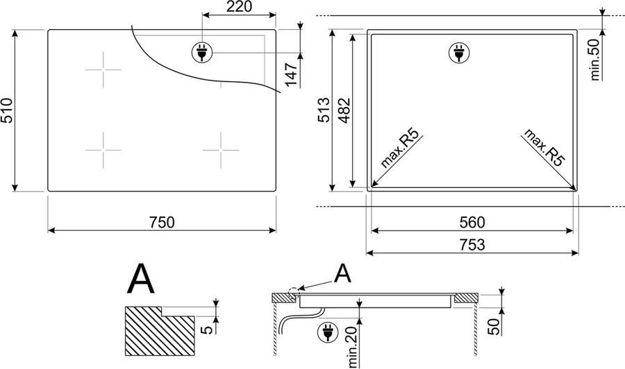 Smeg Universal SI1M4744D Zwart Ingebouwd 75 cm Inductiekookplaat zones Glaskeramiek 4 zone(s) - Foto 2