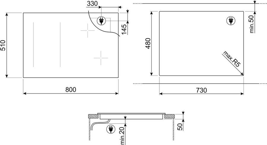 Smeg Universal SIM3844D kookplaat Zwart Ingebouwd 80 cm Inductiekookplaat zones 4 zone(s) - Foto 2