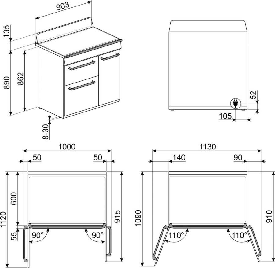 Smeg Victoria CUISINIARE TR93IBL2 Range-fornuis Inductiekookplaat zones Zwart A