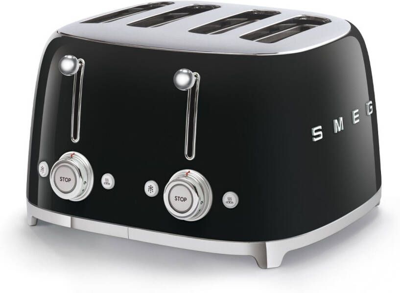 Smeg TSF03BLEU Broodrooster 4 Sneden 4 Brede Sleuven 2000W 6 Bruiningsstanden Ontdooifunctie Opwarmfunctie & Bagelfunctie '50s Style Zwart