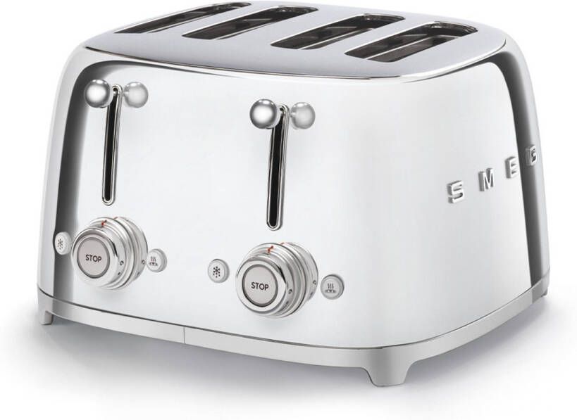 Smeg TSF03SSEU Broodrooster 4 Sneden 4 Brede Sleuven 2000W 6 Bruiningsstanden Ontdooifunctie Opwarmfunctie & Bagelfunctie '50s Style Steel