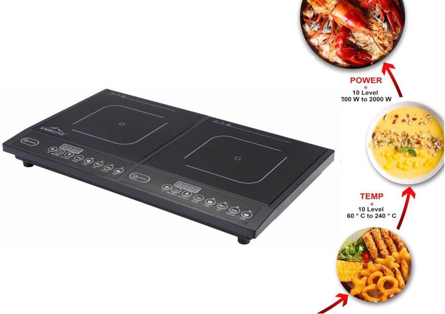 SMH LINE MH LINE Inductie kookplaat Vrijstaand Elektrische Kookplaat 2 Pits 2x 2000W Zwart - Foto 2