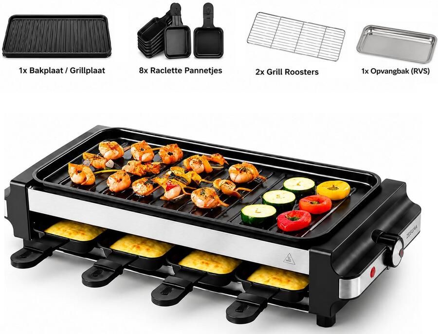 SMH LINE Gourmetset 1700W Bakplaat 8 personen Grill and Bakplaat Incl 8 pannetjes PFAS-Vrij Anti-aanbaklaag