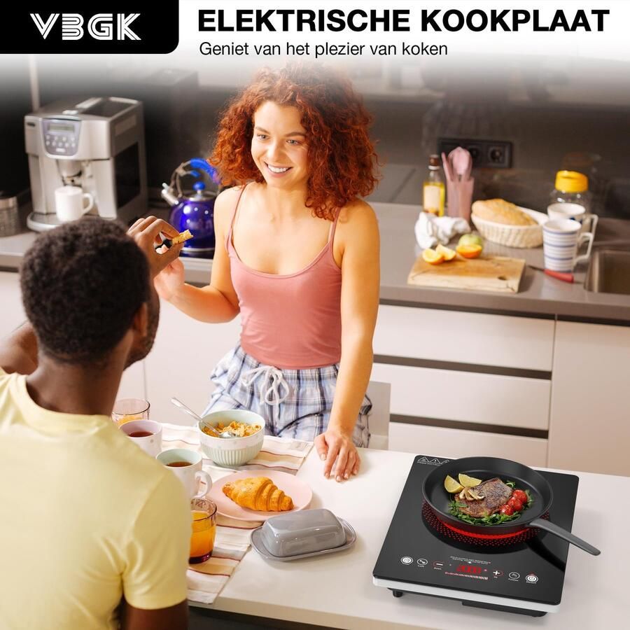 SnelShoppen Elektrische Keramische Kookplaat Enkele Kookplaat met LCD-touchscreen 2000W 9 Vermogensniveaus 4-uurs Timer Veiligheidsslot Ideaal