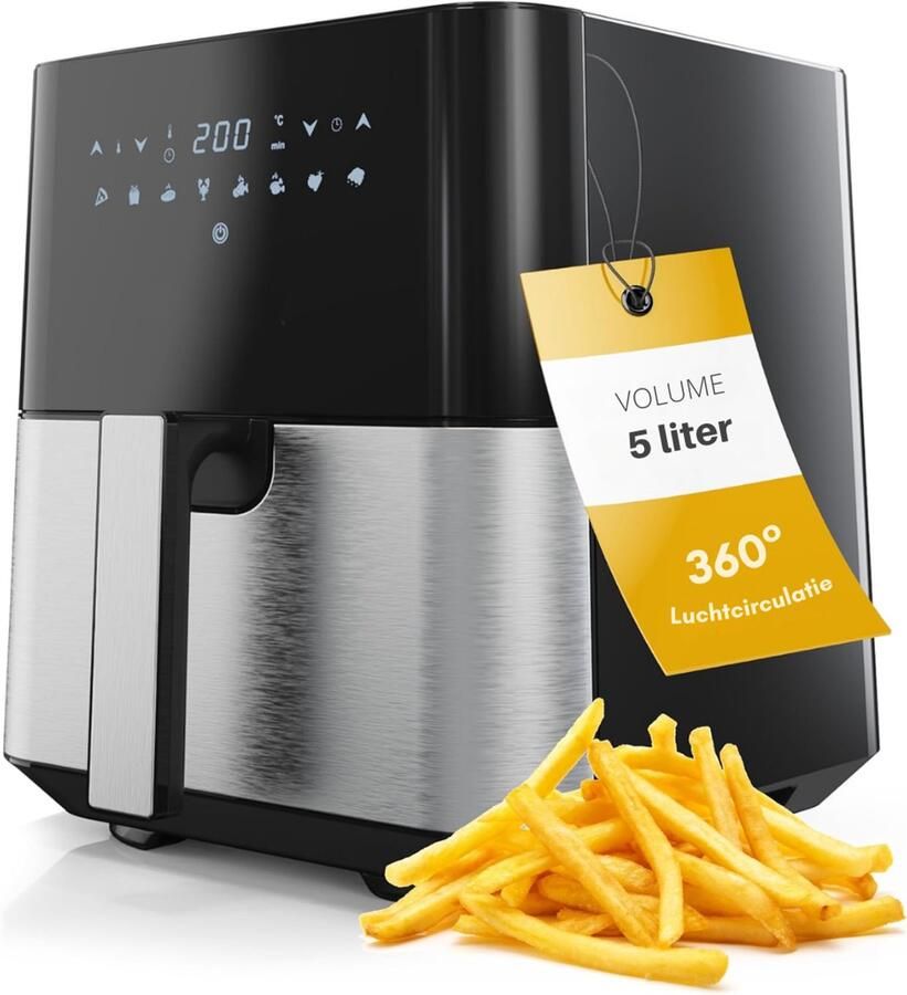 SNJY Airfryer XXL Airfryer Dubbel Heteluchtfriteuse Airfryer Dubbele Mand 1450 Watt Zwart RVS