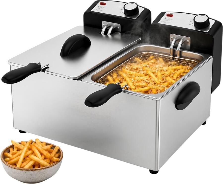 SNJY Frituurpan Friteuse Frituurketel 2x3L 3600 W Zilver